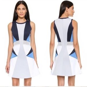 Jonathan Simkhai Colorblock Fit-and-Flare Mini Dress in White, Light Blue, Navy